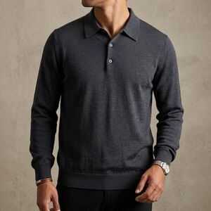 Joseph & Lyman Mens Merino Wool Polo Sweater Gray Italy 2XL
